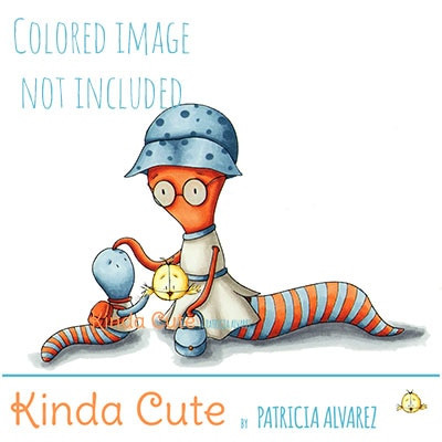 Back to school monster digital stamp. Black and white only. Colored only for reference.