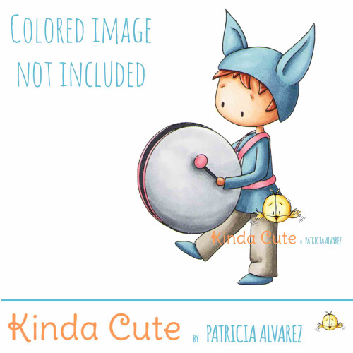 Drummer boy digital stamp. Black and white only. Colored only for reference.