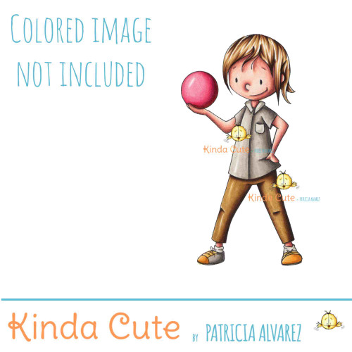 Girl with bowling ball digital stamp