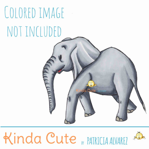 Baby Elephant Digital Stamp. Black and white only. Colored only for reference.