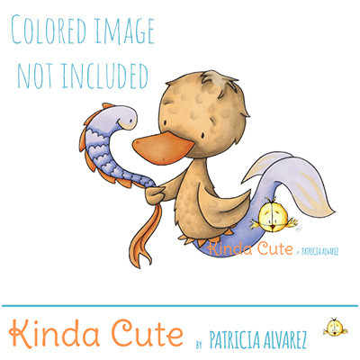 Mermaid duck digital stamp. Colored only for reference.