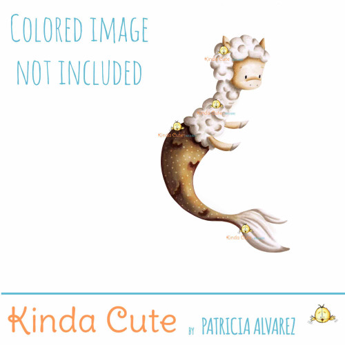 Llama mermaid digital stamp