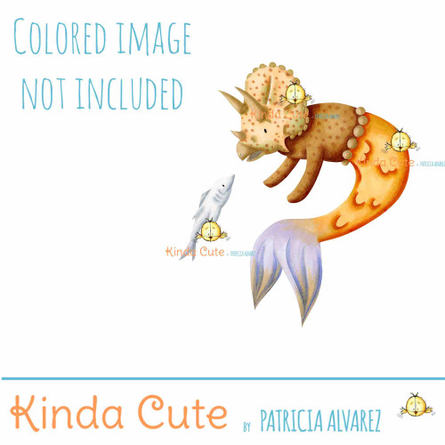 Mer-triceratops digital stamp. Colored only for reference