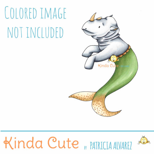 Rhinoceros mermaid digital stamp.