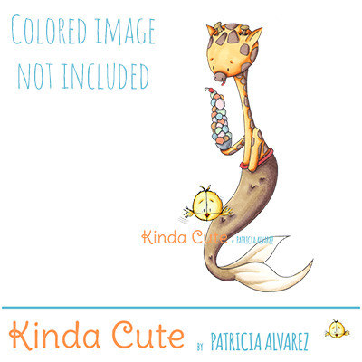 Mer-giraffe digital stamp colored for reference only.