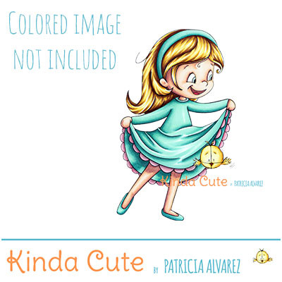 Girl dancing digital stamp. Black and white only. Colored only for reference.