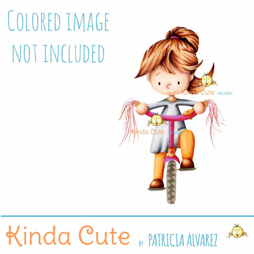 Girl biking digital stamp