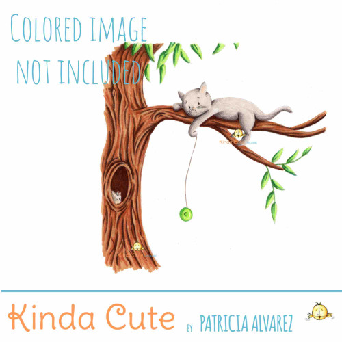 Cat playing yoyo on a branch digital stamp