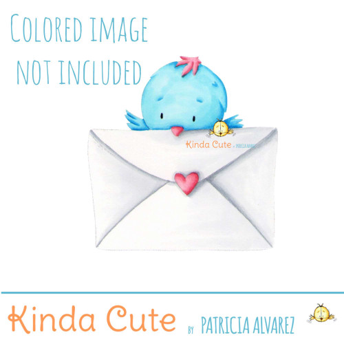 Little bird with letter digital stamp