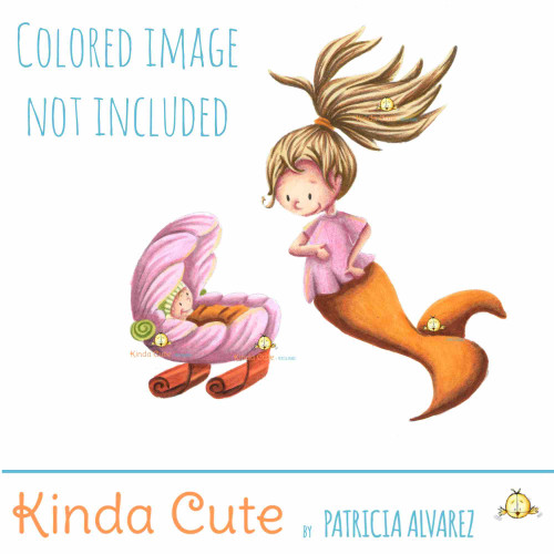 Mermaid and newborn Digital Stamp