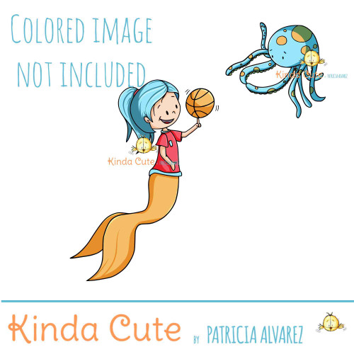 Basketball Player Mermaid Digital Stamp