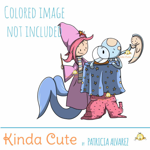 wizard mermaid digital stamp