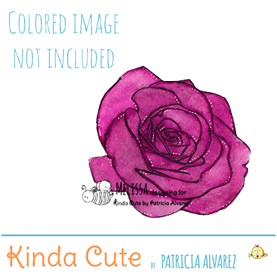 Big rose digital stamp. Black and white only. Colored only for reference.