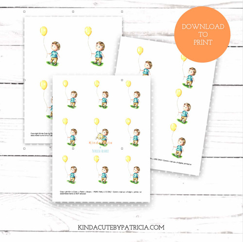 Baby with yellow balloon colored printable pages