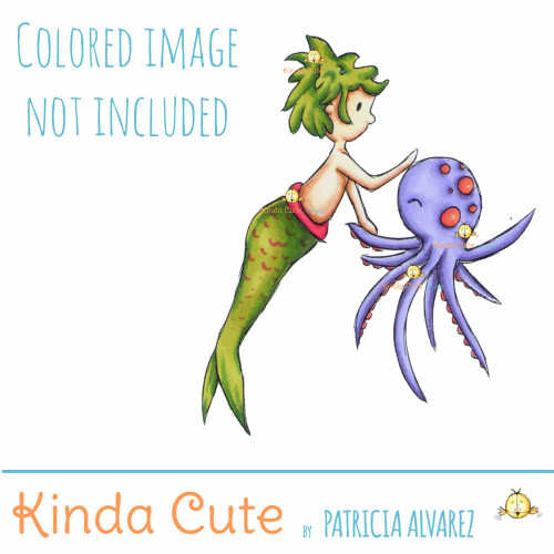 Mer boy with an octopus digital stamp