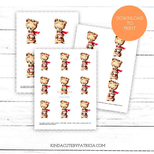 Bear with cup colored printable pages