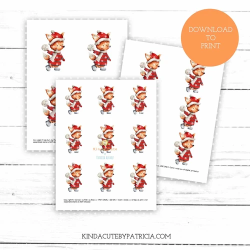 Fox in winter clothes colored printable pages