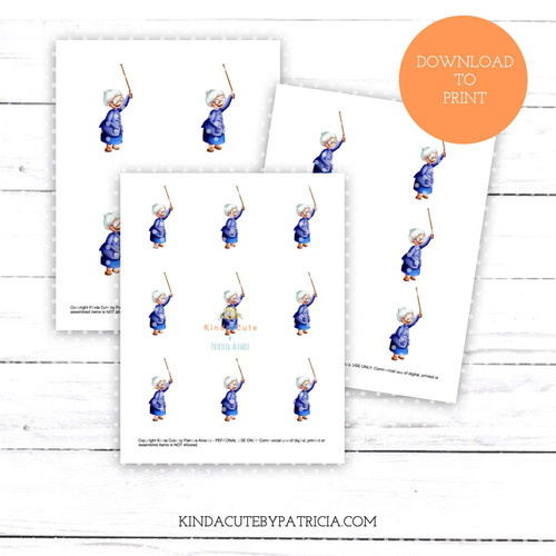 Old lady with cane colored printable pages