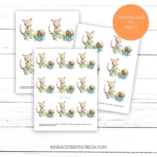 Kangaroo mum with stroller colored printable pages