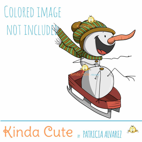 Snowman and sled digital stamp