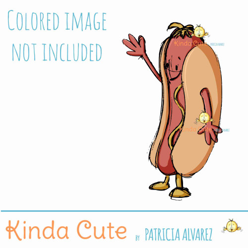 Hot dog waving sketch digital stamp
