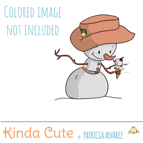 Snowman and ice cream digital stamp