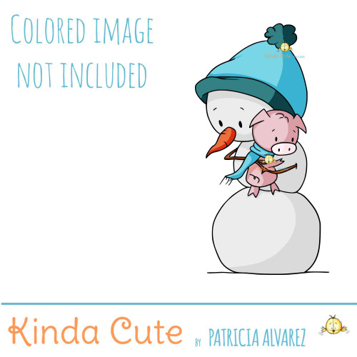 Snowman and pig digital stamp