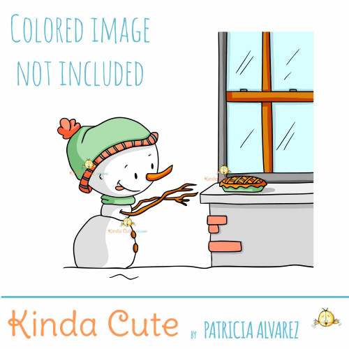 Snowman stealing pie digital stamp