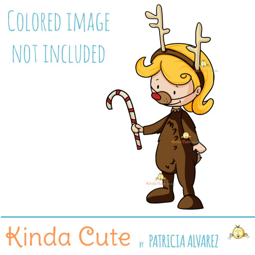 Kid in a reindeer costume digital stamp