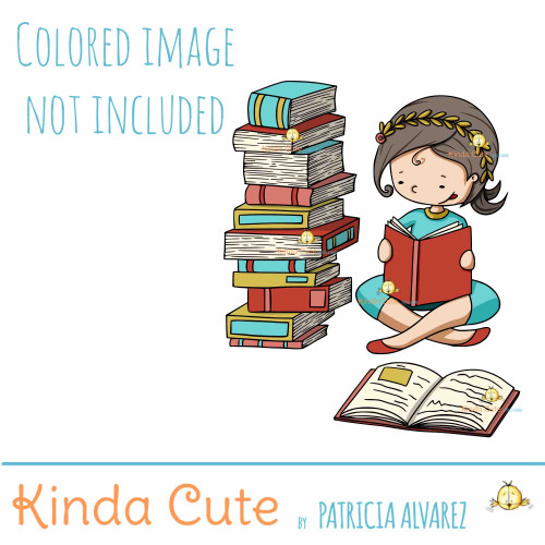 Girl reading. Athena digital stamp