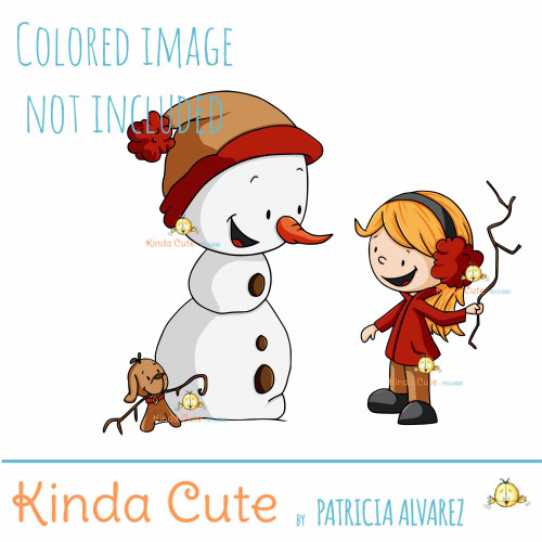 Just another branch. Snowman and girl digital stamp