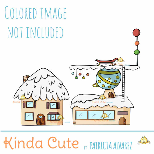 Santa's House and Factory digital stamp