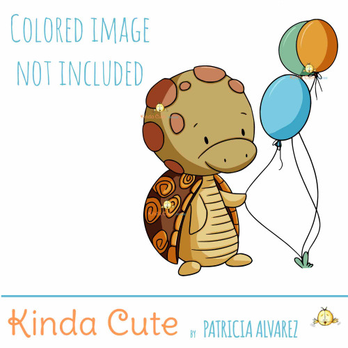 Turtle and balloons digital stamp