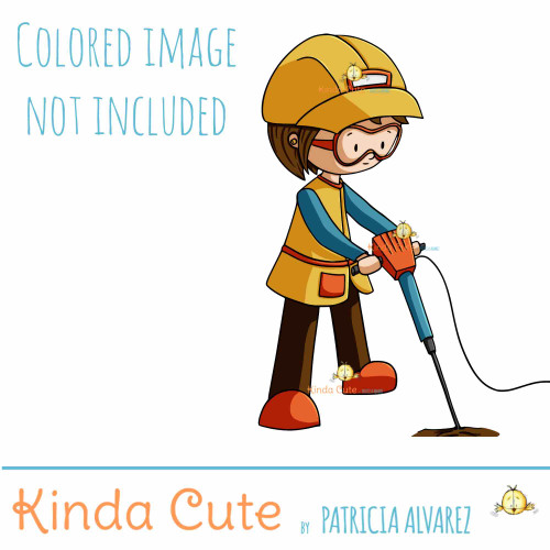 Construction worker digital stamp. Person with jackhammer digital stamp