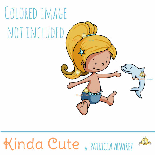 Girl with dolphin. Aphrodite digital stamp.