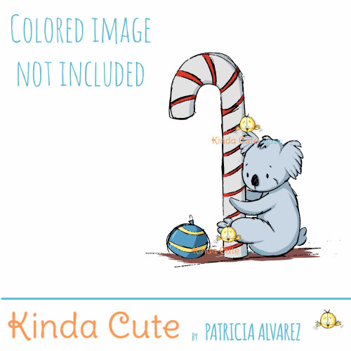 Koala Loves Candy Cane Sketch digital stamp