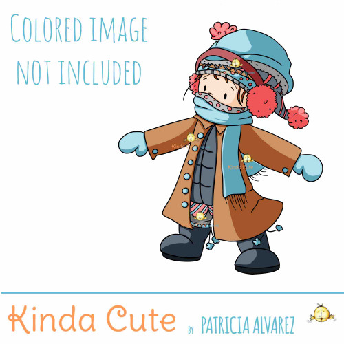 Cold Cold Cold. Girl with Coats Digital Stamp