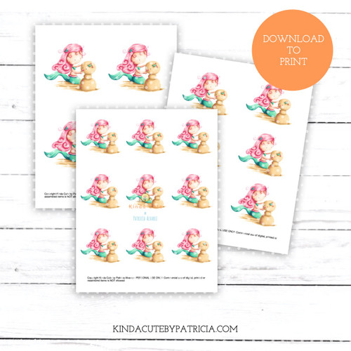Mermaid Playing with Sand Christmas Colored Printable Pages