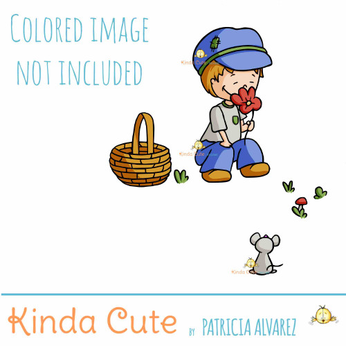Boy Picking Flowers Digital Stamp
