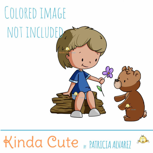 Boy and Bear Digital Stamp