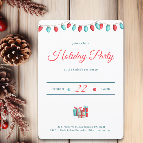 Minimalist Red Christmas Lights Invitation