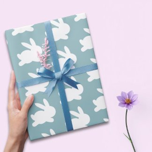 Teal and white rabbit easter gift wrapping paper