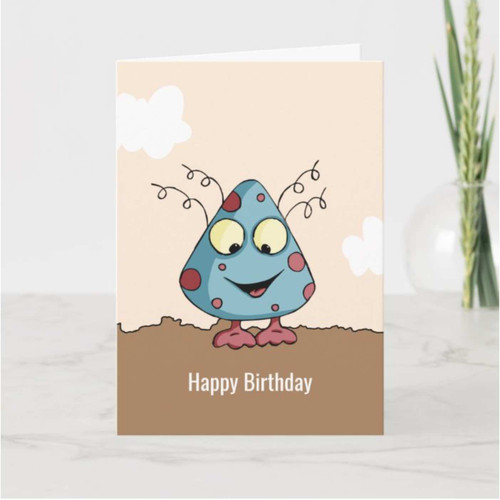 Cute Alien Monster Happy Birthday Personalized Card