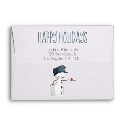 Little Snowman with Red Bird Happy Holidays envelope