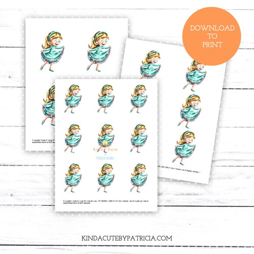 Girl Dancing in Teal Dress Pre-colored Printable Pages