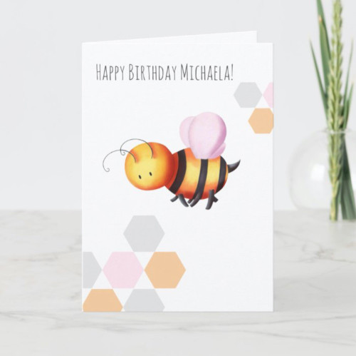 Cute Minimalist Bee Happy Birthday Personalized Card