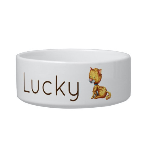 Cute white personalized little cat illustrated Bowl