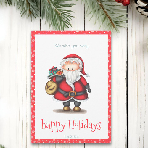 Cute Holiday card with Santa Claus with presents.