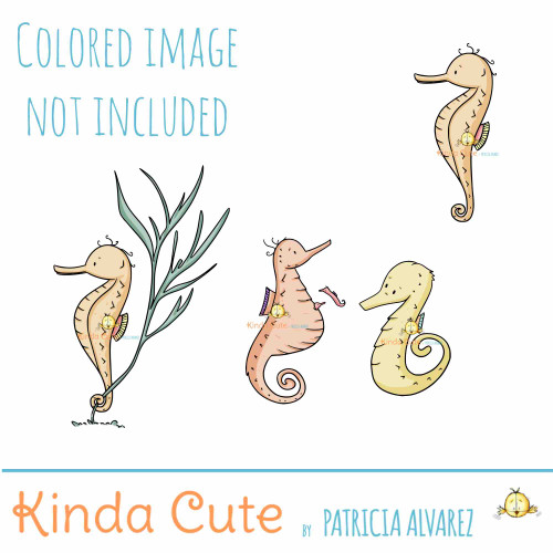 Seahorse digital stamp set. Black and white only.