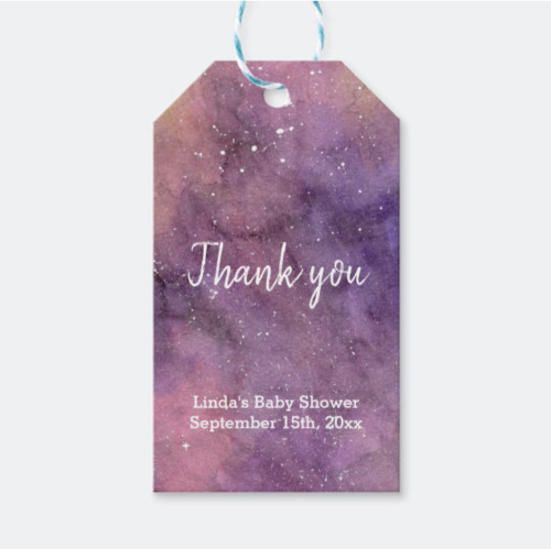 Purple Galaxy Watercolor Baby Shower Thank You Gift Tags